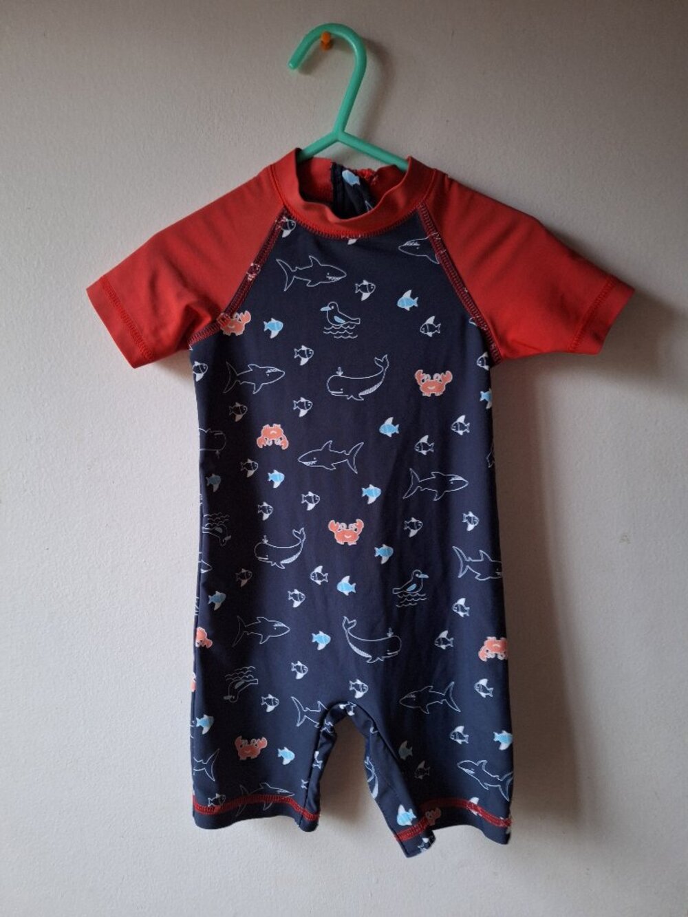 Baby Swimsuit One Piece Snaps Red Navy